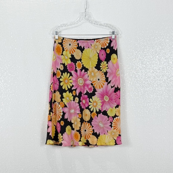 S.L.B. Y2K Floral Women's Skirt - Black, Pink, Orange 100% silk Size Small - Picture 7 of 12